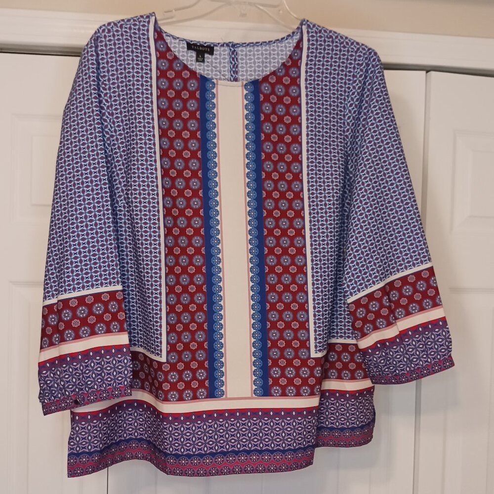 #133 3/$18 - NWT Talbots Blue/Red Long Sleeve Top Size Large